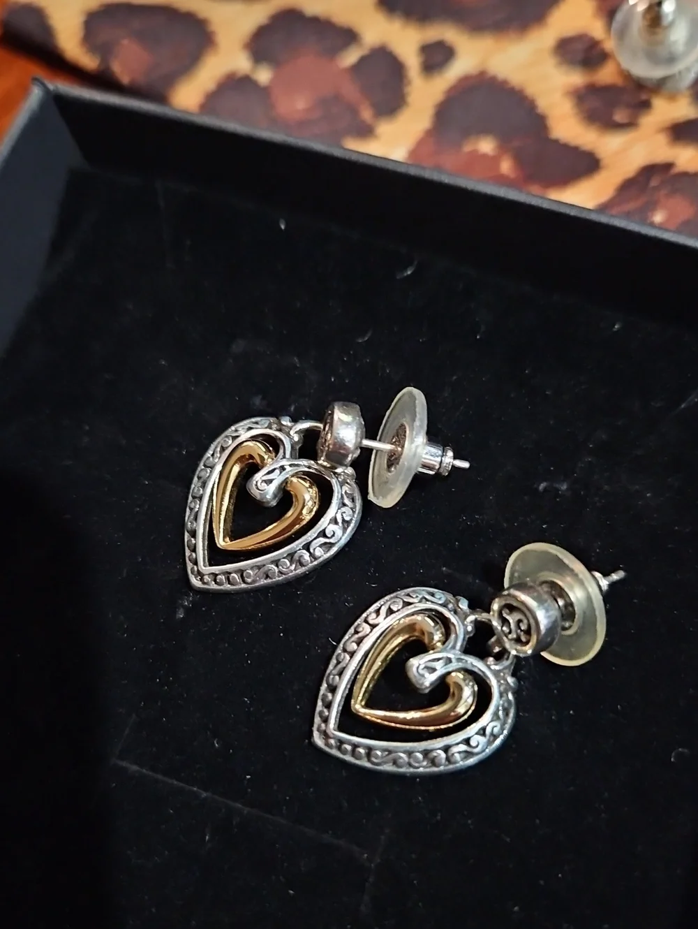 Brighton Silver & Gold-Tone Square Stud and Heart Drop Earrings - 2 Pair Set
